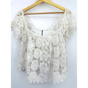 NWT TULAROSA Amelia Off Shoulder Lace Crochet Crop Top Festival Boho Women Sz S